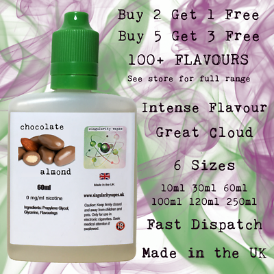 CHOCOLATE ALMOND - E Liquid Vape Juice eliquid Max VG Cloud Chaser 0mg - UK  Made | eBay UK
