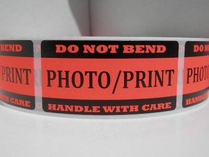 do not bend photoprint handle with care 1x2 fluor red label sticker