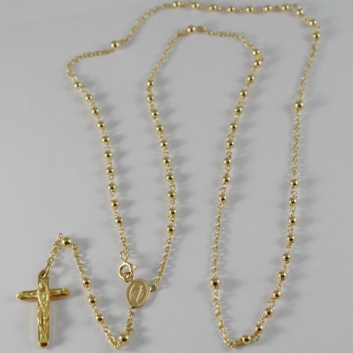 18K YELLOW GOLD ROSARY NECKLACE MIRACULOUS MARY MEDAL