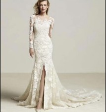 Pronovias Driate Mermaid Wedding Dress Size 0 Bolero Long Sleeve Jacket Ivory