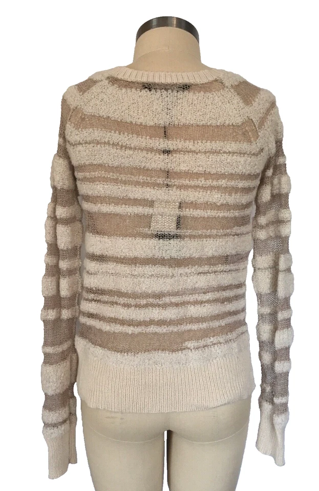 Suéter feminino BCBGMAXAZRIA listrado rosa sussurro mistura de lã RISA tamanho XS NOVO - Imagem 3 de 4