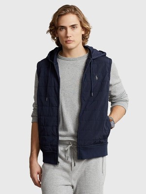 Polo Ralph Lauren Men's Full-Zip Quilted Panel Hooded Vest, Navy- XL