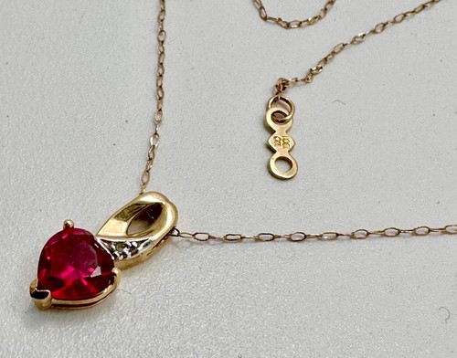 Collana in oro giallo 10 kt con ciondolo cuore rosso e diamanti 18" 6 mm - Foto 8 di 14