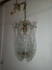 Particolare lampadario d'epoca anni 50 vetro inciso  Lustre old chandelier