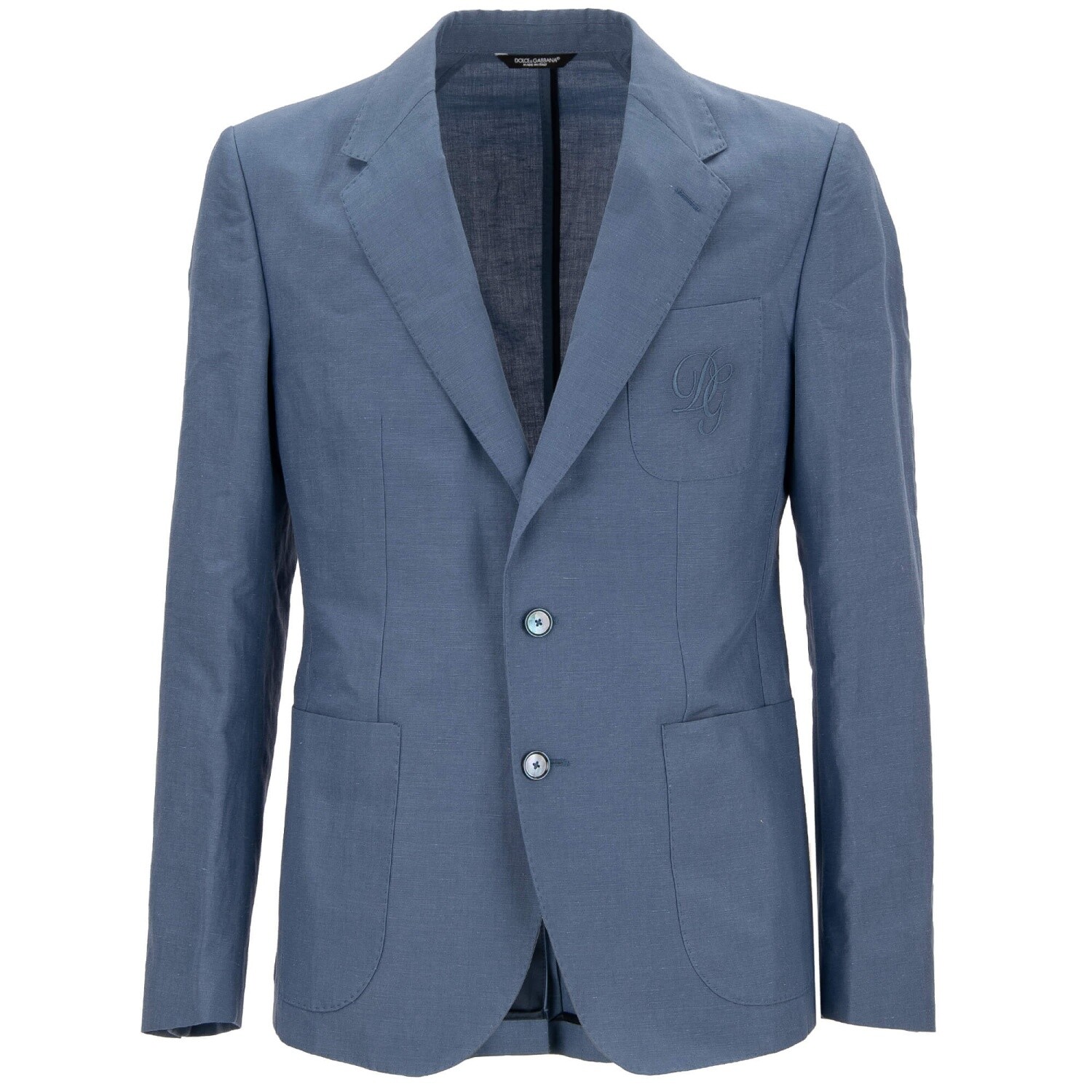 DOLCE & GABBANA DG Logo Linen Blazer Tuxedo Jacket Pocket Notch Lapel 13207