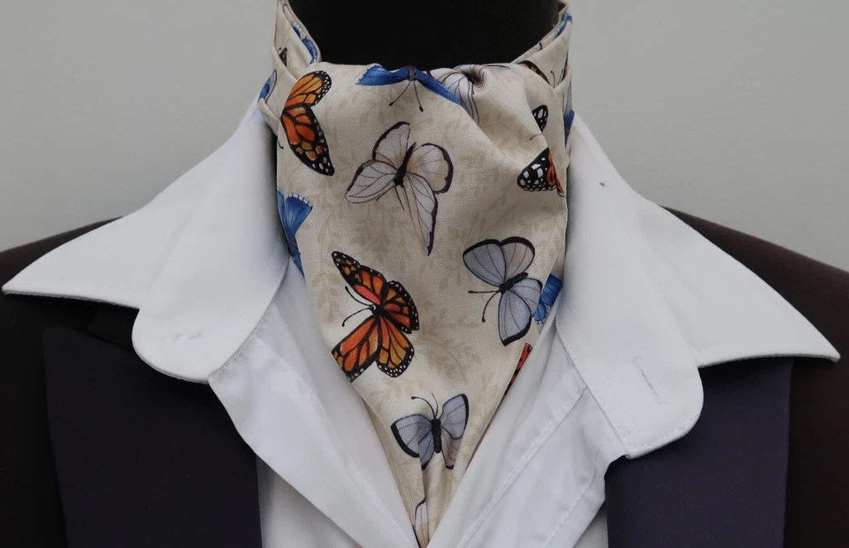 Мужской крем и разноцветный бабочек хлопок Ascot галстук-карман квадратный - Изображение 2 из 4