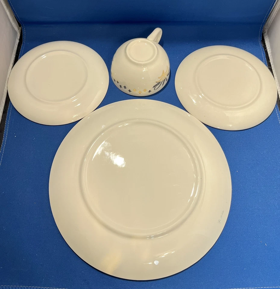 De colección Años 50 Homer Laughlin Flor de Lis Trigo Dorado 4 Piezas✨Juego Oro 22K✨y Blanco Foto 4 de 4