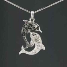2Ct Round Cut Lab-Created Diamond Dolphin Pendant 14K White Gold Plated
