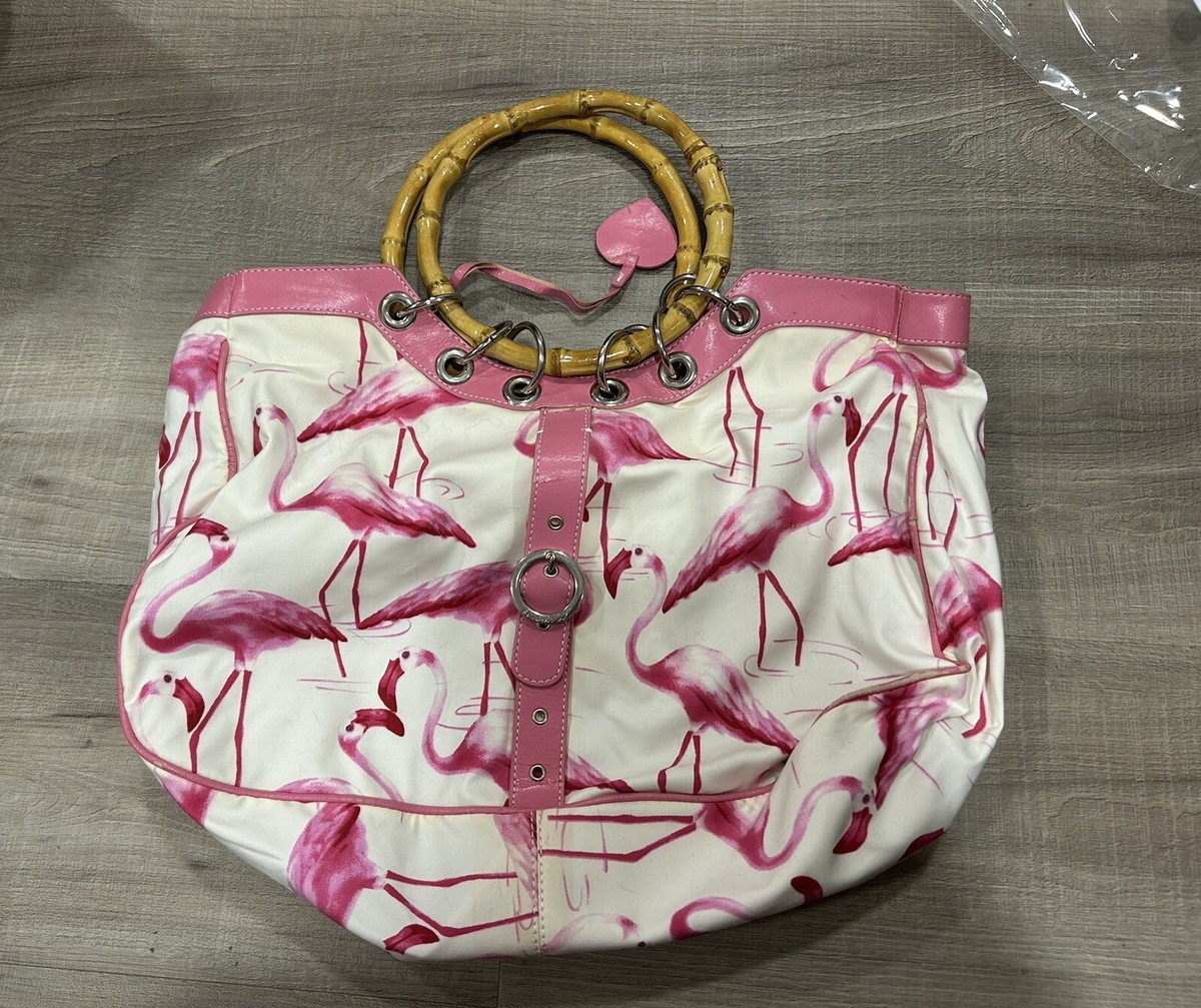 バッグ vintage BLUMARINE ANNA MOLINARI bag y2k Blugirl Blumarine VINTAGE Y2K Flamingo Print Pink Bag With Bamboo