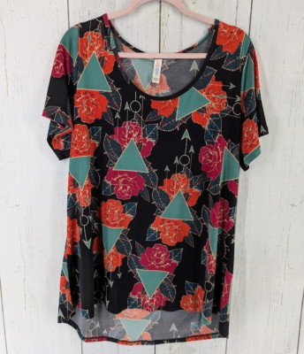 Lularoe Size XL Multicolor Floral Triangle Pattern Womens Short Sleeve Tunic Top