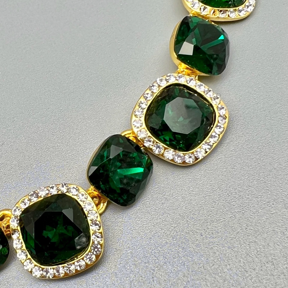 Mujeres Chapado en Oro Cristal Verde Estrás Babero Tenis Collar Elegante Joyería 6 Foto 3 de 4
