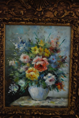 VTG FRAMED SIGNED ORIGINAL OIL ROSES & FLOWERS ON VASE STILL LIFE ARTIST W ADAMS - Picture 8 of 24
