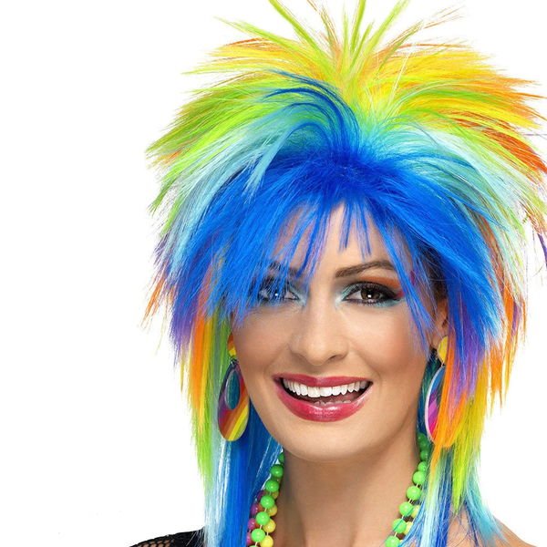 80Er Multi Farbiger Regenbogen Punk PerüCke 1980Er Mullet KostüM ZubehöR-image