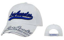 "LOS ANGELES"- Embroidered Ballcap-White Adjustable 