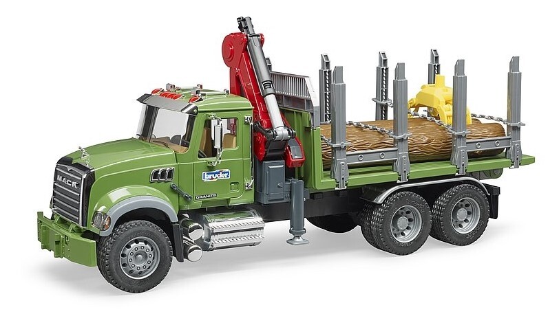 BRUDER Autocarro per trasporto legna MACK GRANITO con gru e