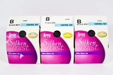 3 L'eggs Silken Mist Control Top  Ultra Sheer Leg BLACK MIST Tight Size B
