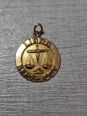 Runder Anhänger 9 kt Gelbgold Vintage Waage Schuppen Sternzeichen Horoskop