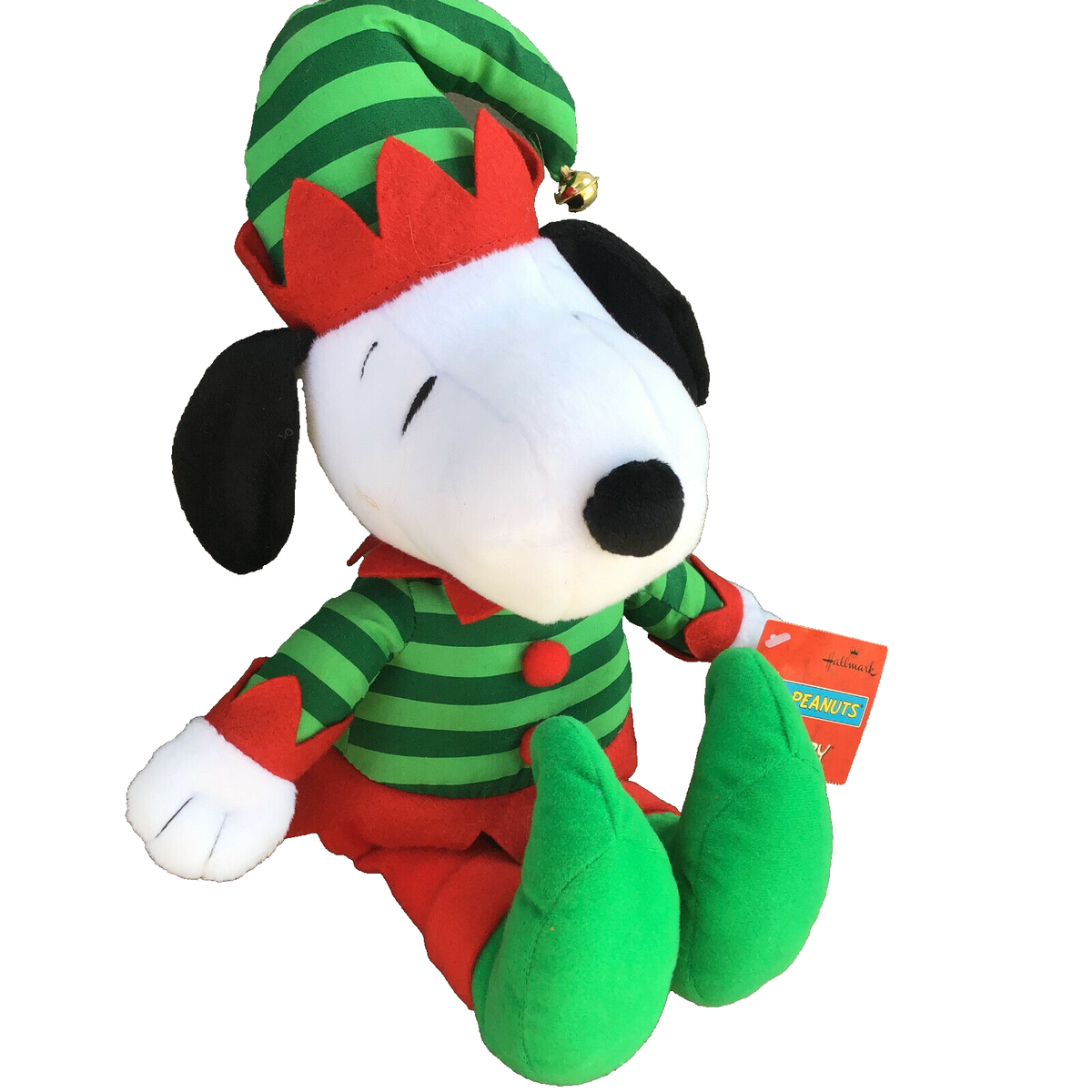 Hallmark Snoopy Christmas Elf Plush with Tags Green Red Hat