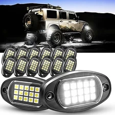 12 Pods Solid White LED Rock Lights 3840‬LM Car Underbody Glow Lamps Waterproof