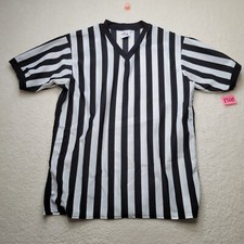 Vintage Majestic Black White Stripe Jersey Official Referee Shirt Top Size XL
