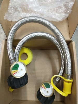 Aekops 2 PCS 1/4'' Inverted RV Propane Hose with Gauge, 15 Inch Stainless Steel
