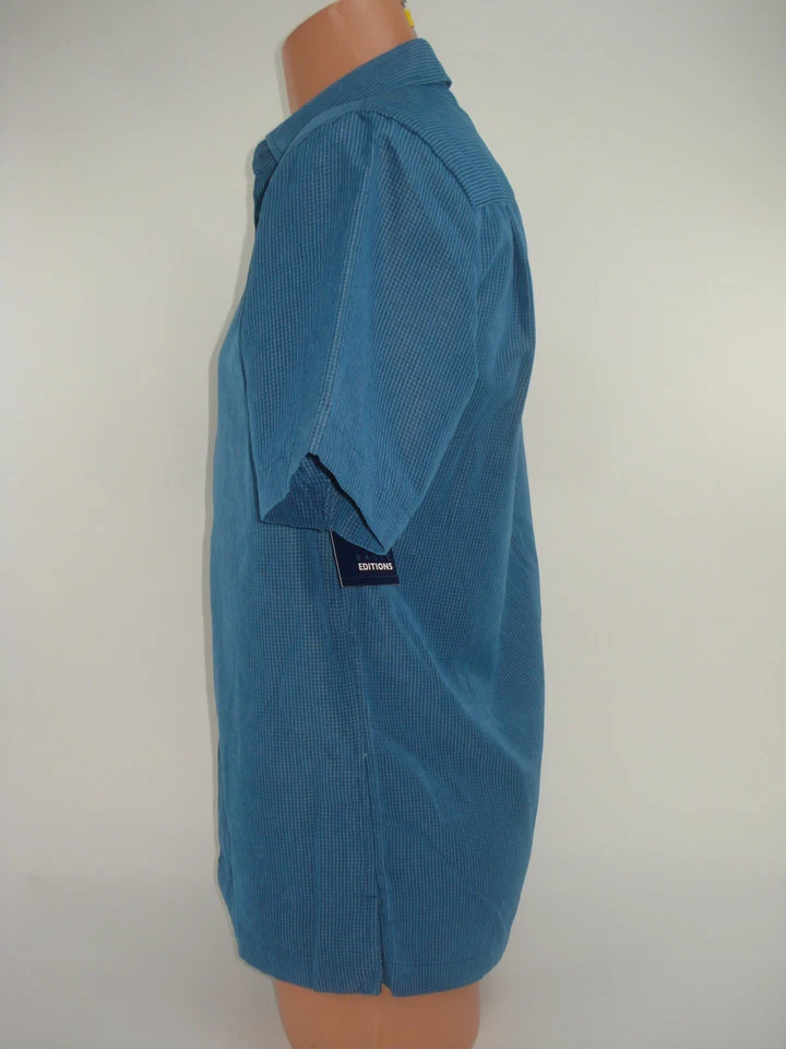 Basic Editions Mens Button Front Shirt Blue Plaid Small Short Sleeve - Image 4 of 4