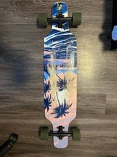 Playshion Drop Through Freestyle Longboard Skateboard Cruiser Coconut Tree *USED