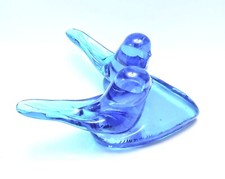 Blue Birds Of Happiness Art Glass Figurine Perched On Heart Signed Leo Ward 93