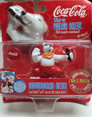 Coca-Cola Wind Up Polar Crew Snowboard Bear Head Twist Bottle Cap Key Coke 1998