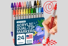 ARTISTRO 24 Dual Tip Acrylic Paint Markers for DIY Art (24 Colors)