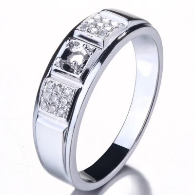 Men‘s Jewelry Semi Mount Round Natural Real Diamond Sterling Silver  Ring