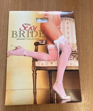 Stockings Hold ups in white with satin bows and bead trim NOW REDUCED