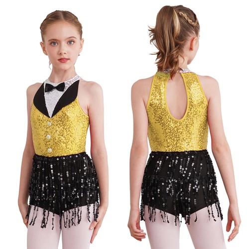 Kids Girls Dancewear Christmas Dance Dress Halloween Leotard Tassel Romper - Picture 28 of 57
