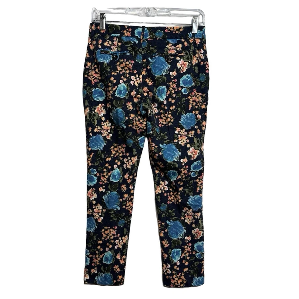 Calça Merona Feminina Tamanho 2 Cropped Skinny Clássica Cintura Média Floral Elástica Azul - Imagem 2 de 4