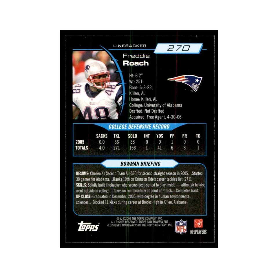 2006 Bowman Freddie Roach Football Cards #270 - Image 2 of 3