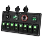 Green 8 Gang Toggle Rocker Switch Panel RV Truck Marine Boat Circuit Breaker 12V