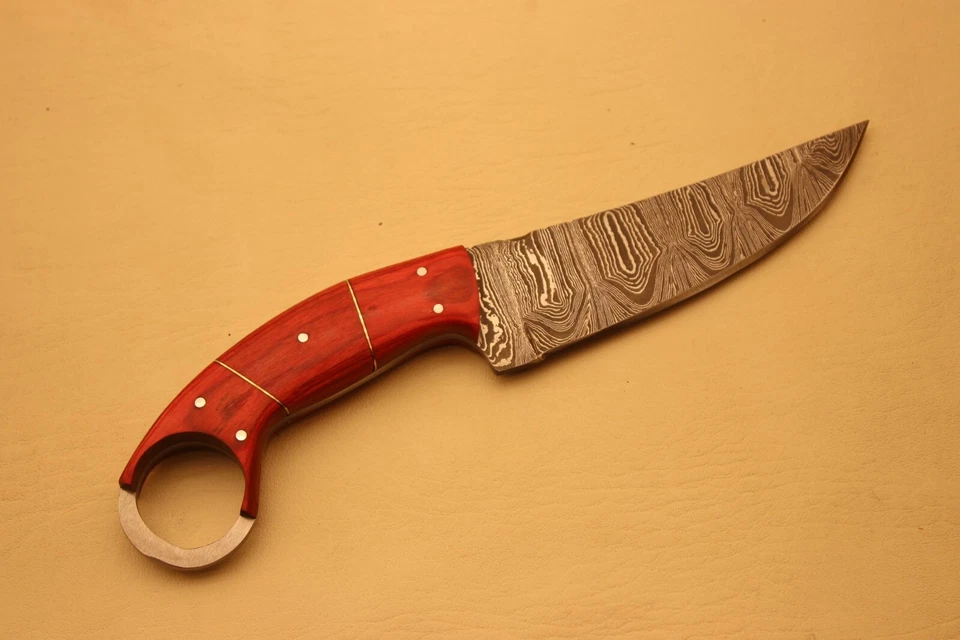 Faca Full Tang feita à mão aço Damasco lâmina fixa vintage bainha de couro puro - Imagem 2 de 4