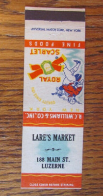 LARE'S FOOD MARKET MATCHBOOK COVER: LAKE LUZERNE, NEW YORK EMPTY MATCHCOVER -B9