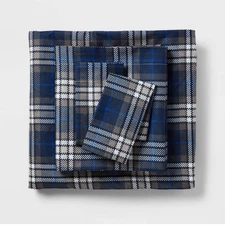 Twin/Twin XL Microfiber 3-Piece Sheet Set Blue/Gen Plaid - Room Essentials