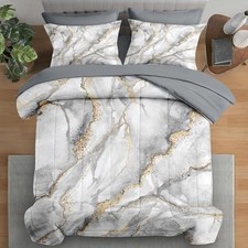 Comforter Set Queen Size, Marble Gold Stone 7 Pcs Bedding for Kids and Adults,
