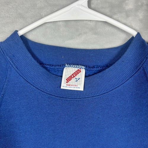 Vintage Jerzees Sweatshirt Large Blue Blank Crewneck USA Made 90s Raglan Plain - Picture 3 of 7