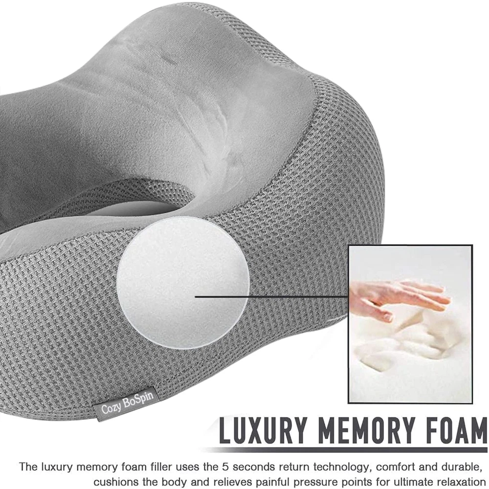 Memory Foam Travel Neck Pillow for Airplane Car and Train Support