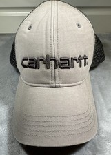 Carhartt Hat Mens Beige Cap Canvas Mesh Back Snapback Embroidered Logo Workwear