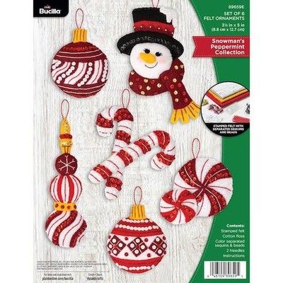 Bucilla Filz Ornamente Applikation 6er Set - Schneemann Pfefferminz Sammlung