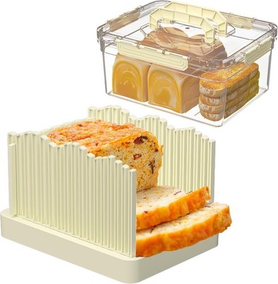 2-in-1 Bread Slicer and Storage Box with Handle Airtight Plastic Food Container
