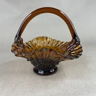 Vintage Fenton Amber Brown Golden Art Glass Basket Hobnail Ruffle Edge