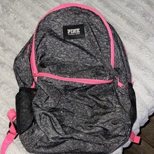 PINK Gray Pink Solid Zip Backpack w/ Outer Pockets Adjustable Straps