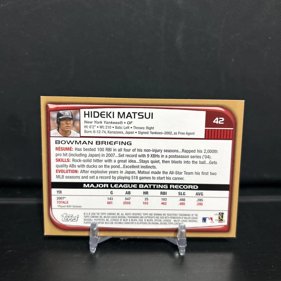 2008 Bowman - Hideki Matsui #42 Gold - Image 2 of 2