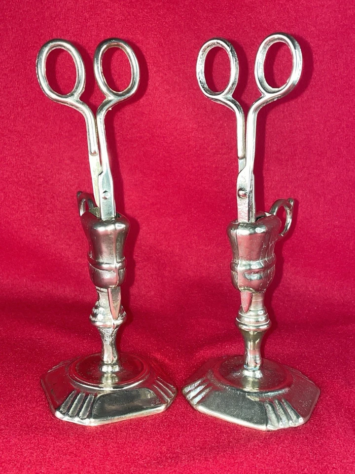 Lot de 2 éteignoirs bougie ancien + supports bronze XIXe, chandelles - Photo 2/4