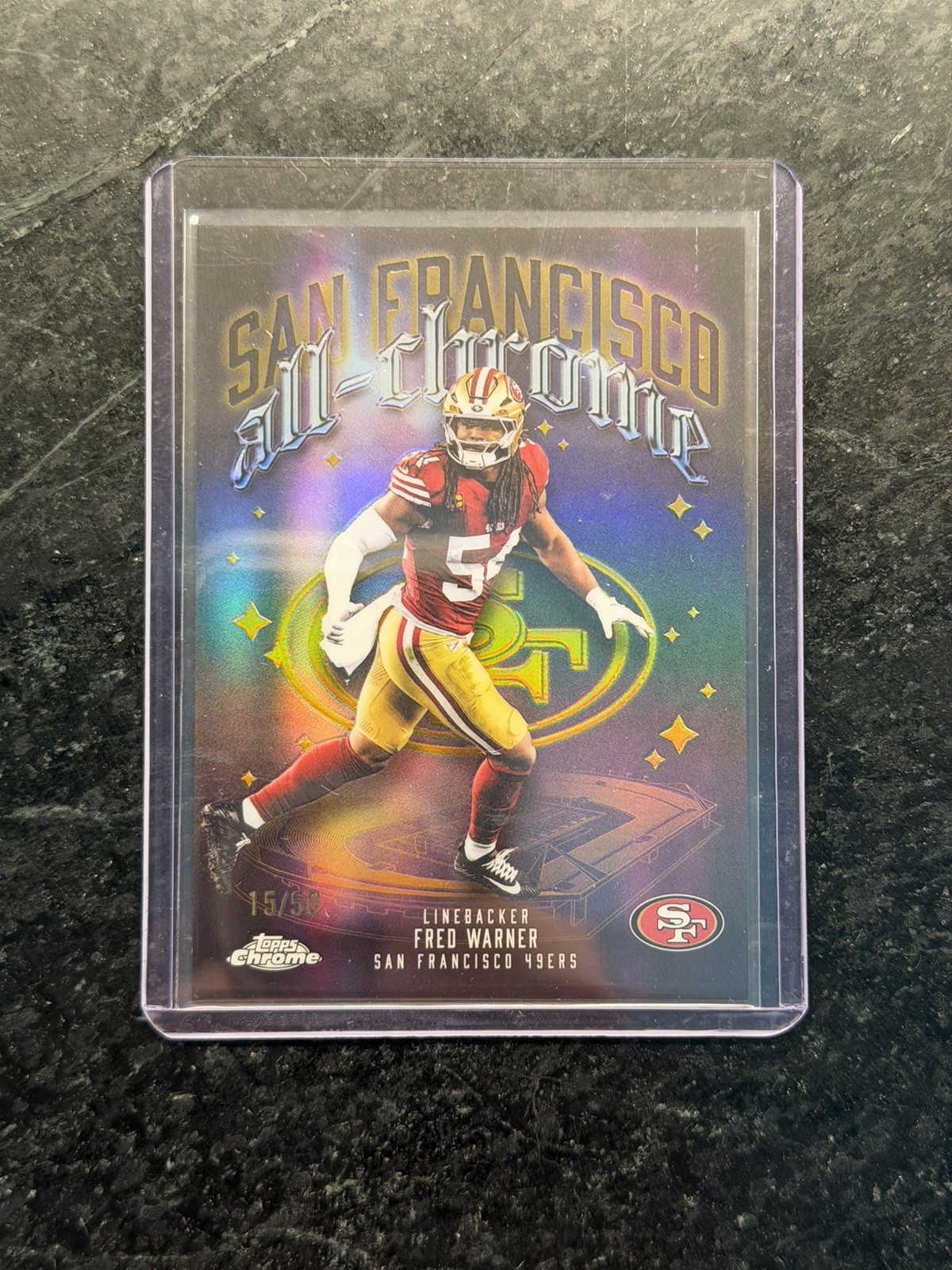 FRED WARNER 2025 Topps Chrome All Chrome Gold Refractor /50 SF 49ers #ACT-20